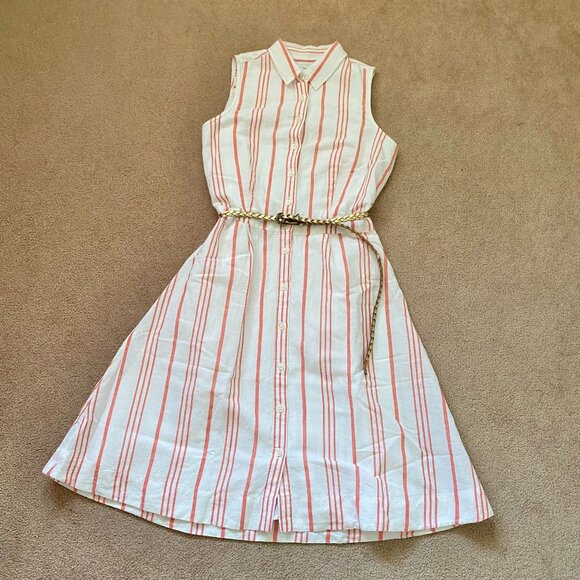 J. Crew Women's 2 Sleeveless Shirt Dress Button White Red Striped Knee Length - Picture 1 of 11